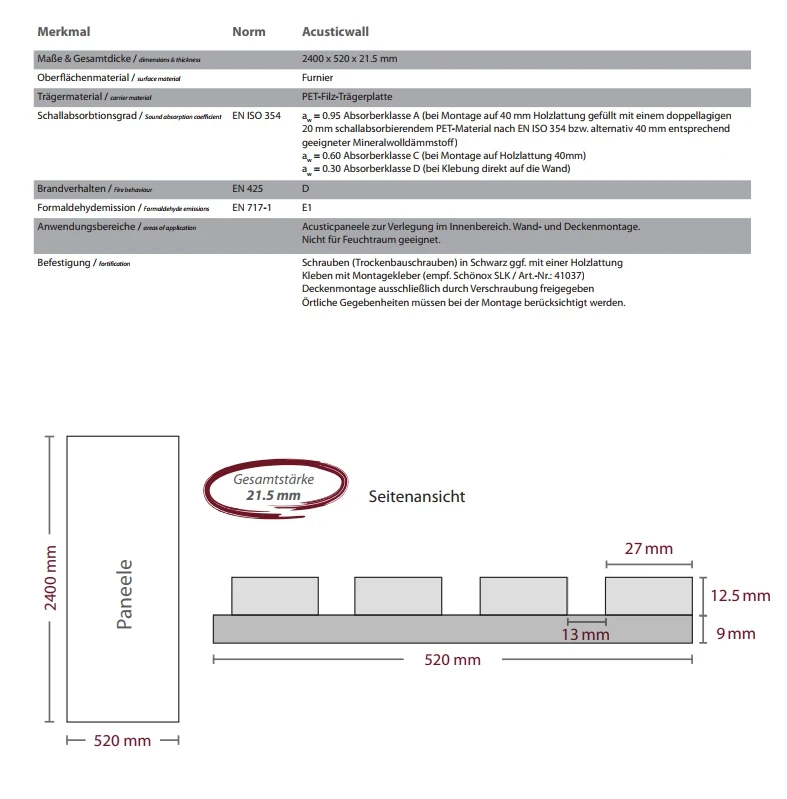 Akustikpaneele mit technischem Furnier