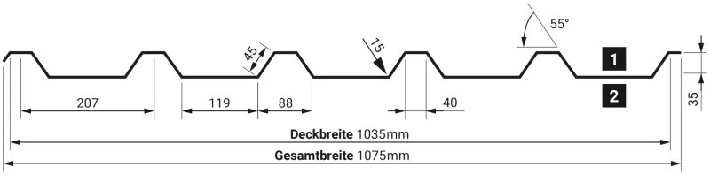 Trapezprofil T35/207M 25/50 µm Aluminium
